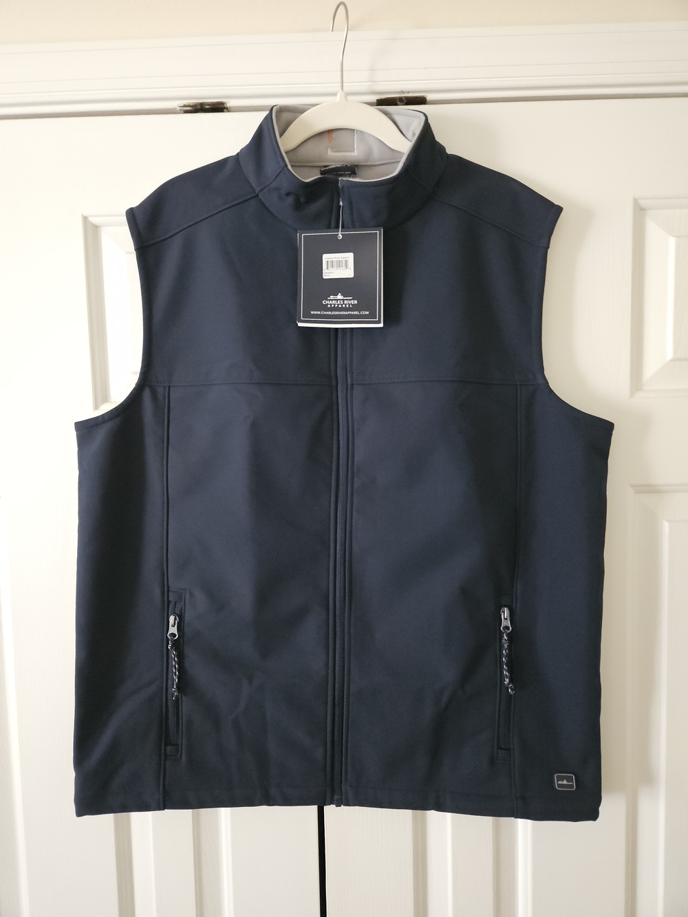 NWT Mens Charles River Apparel Soft Shell Vest Blue L Full Zip Stand-Up Collar